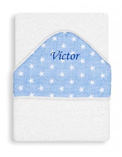 Toalla Capa de baño Bebe Personalizada con nombre bordado - Color Blanco-azul- Danielstore