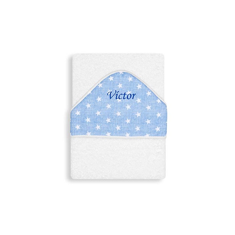Toalha Camada de Banho Bebê Personalizado com Nome Bordado - Branco-Azul-Danielstore