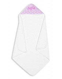 Toalla Capa de baño Bebe Personalizada con nombre bordado - Color Blanco-rosa- Danielstore