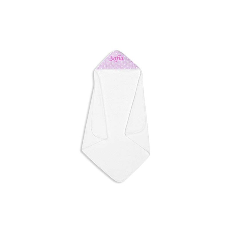 Toalla Capa de baño Bebe Personalizada con nombre bordado - Color Blanco-rosa- Danielstore