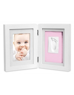 Moldura de foto de bebê para impressão de mão e pé 3D, suporte de armação de madeira com gesso, branco,+ presente de um Bib-Dan