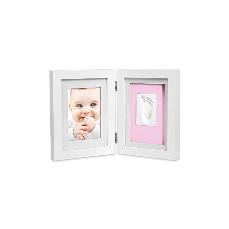 Marco de fotos para bebé para huella de mano y pie 3D Portafotos de madera con molde de yeso 16 X 21 blanco,+ Regalo de un babero- Danielstore 