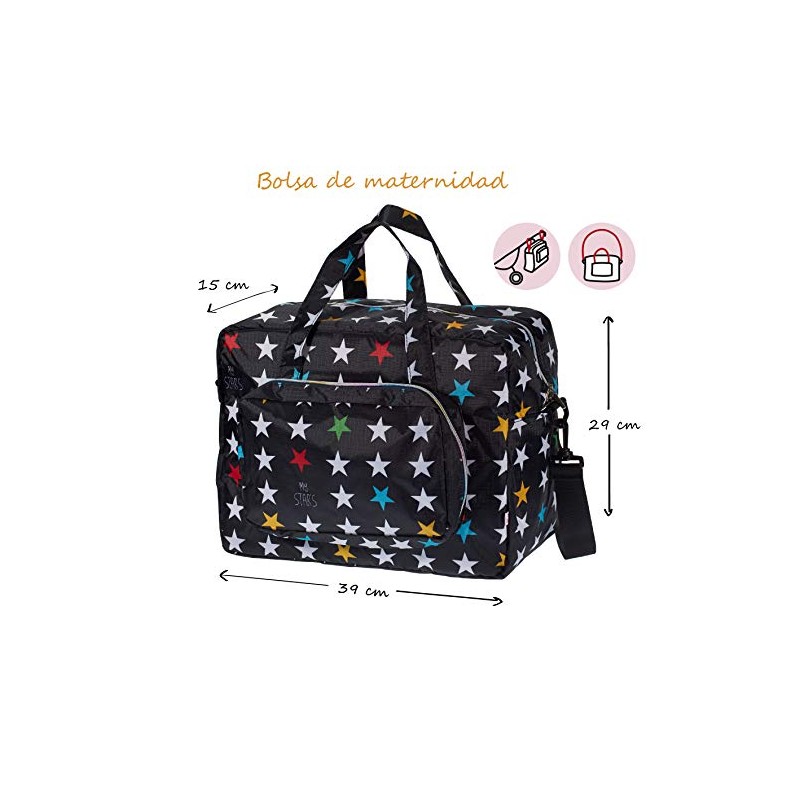 My Bag's Bolso Maternidad de Tejido de Nylon Acoplable en Silla de Paseo Color Negro con Estampado de Estrellas