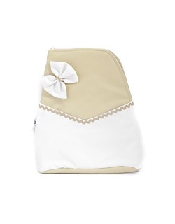 Mochila Saco de Couro Bebê - Bege-Branco