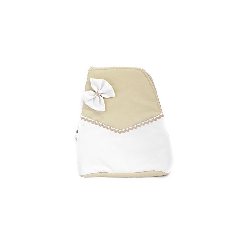Mochila Saco de Couro Bebê - Bege-Branco