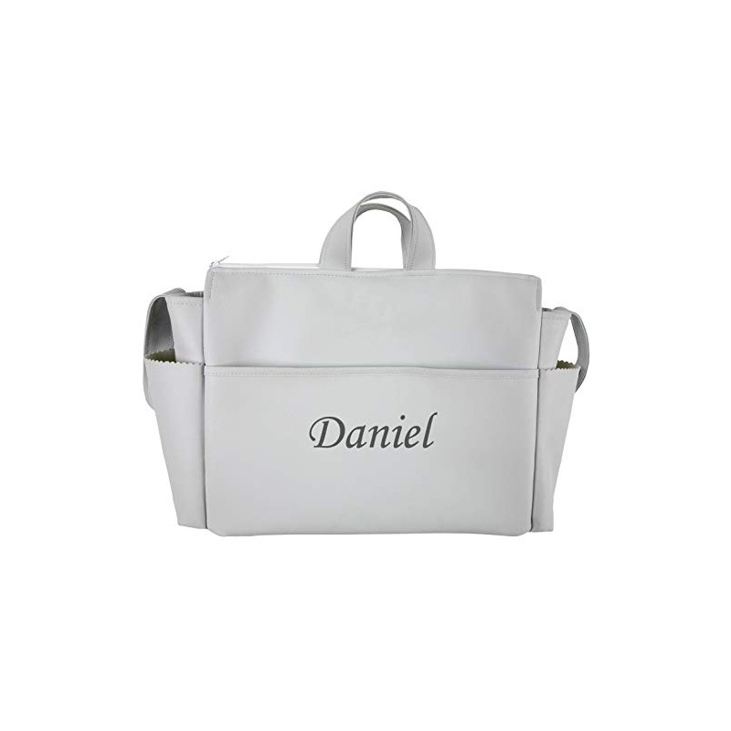 Danielstore- Custom Talega Bag com nome bordado de Cadeira de Passeio de Couro. Cinza