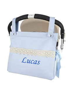 Talega Bag Personalizado Bebê Amamentando Couro Com Nome Bordado - Azul-Danielstore