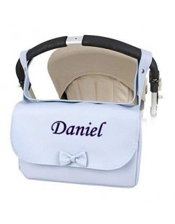 Carrinho de bebê personalizado de bolsa de couro com nome bordado modelo Solapa-Danielstore