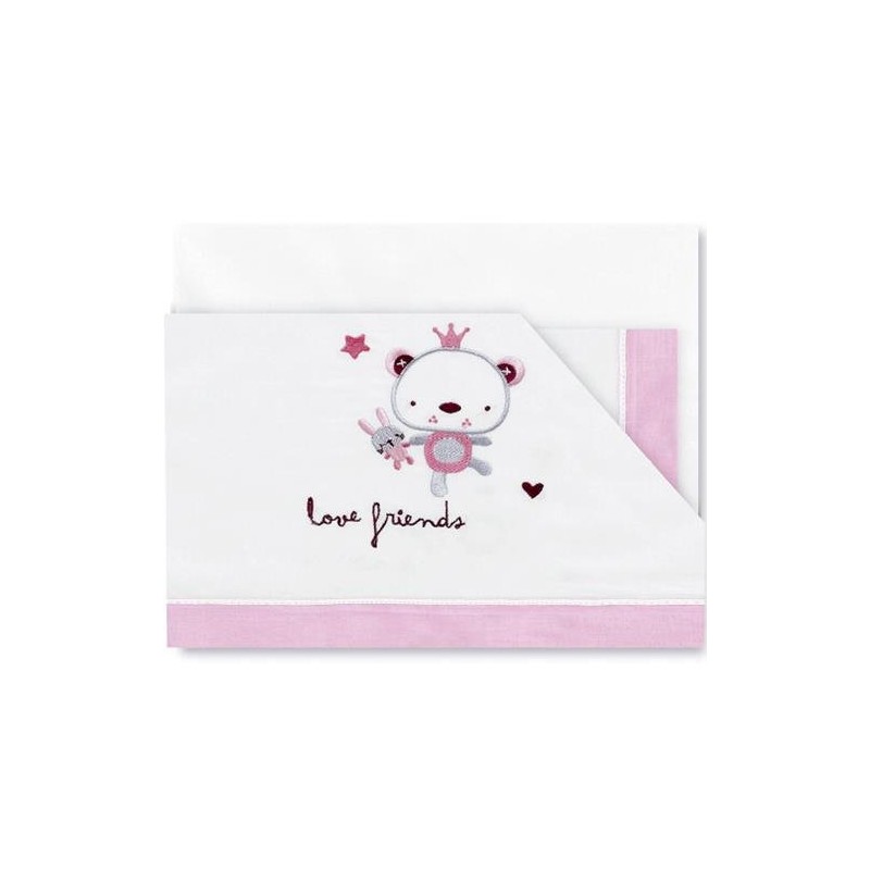 Pirulos 00312314 - Sábanas, diseño love, 60 x 120 cm, color blanco y rosa