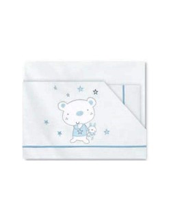Pirulos 00313013 - Sábanas, diseño osito star, 60 x 120 cm, color blanco y azul