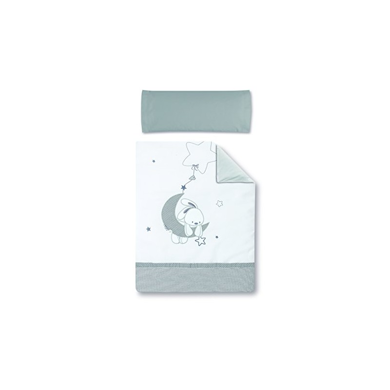 Pirulos 77213120 - Funda nórdica y funda almohadilla 120 x 150 diseño luna, color blanco y gris