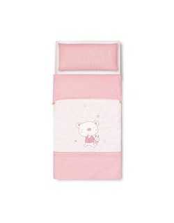 Pirulos 34013014 - Saco nórdico, design de urso estrela, algodão, 72 x 142 cm, branco e rosa