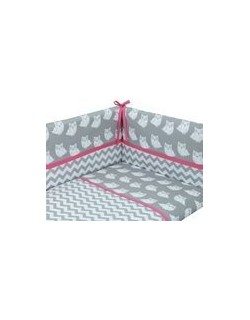 Edredon para CUNA , protector y funda de almohada, diseño Owl, 60 x 120 cm, Color rosa + Regalo de un pack con dos baberos - Cot