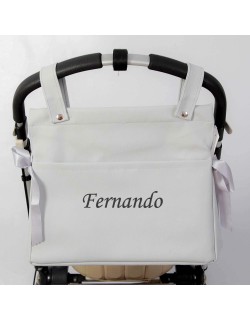 Talega Bag Custom Leather Baby Cart -Danielstore. Bordado nome do bebê - Cinza