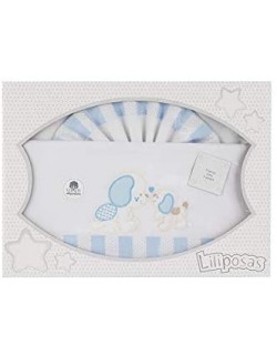 Sábanas Cuna de bebé Perritos Blanco Azul 100% Algodón - Interbaby