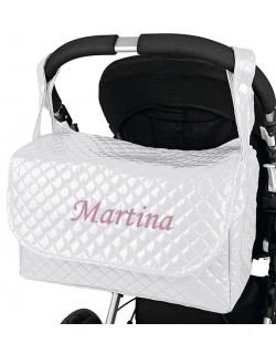 Bolso Carrito Bebé Maternal Plastificado Personalizado con nombre bordado  Color blanco