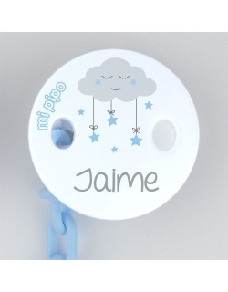 Broche Pinza Deco Nube  Azul con Cadenita  Personalizado