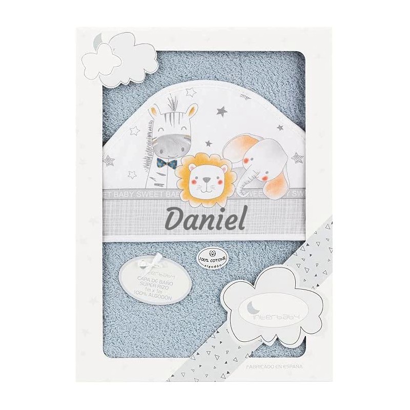 en general Dibujar católico Toalla Capa de baño Bebe Personalizada con nombre bordado Animalitos gris  Danielstore