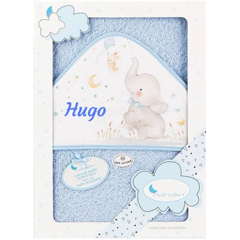  Toalla de baño personalizada con capucha para bebé, con  monograma para niña y niño, bordada (blanco con azul) : Bebés
