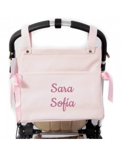 copy of Talega Bag Custom Leather Baby Cart -Danielstore. Bordado nome do bebê - Rosa