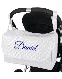 Bolso Carrito Bebé Plastificado  personalizado con nombre bordado  Color blanco
