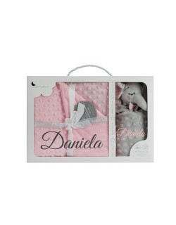 Set de Manta + Dou dou Personalizado con nombre bordado Elefante rosa- Danielstore
