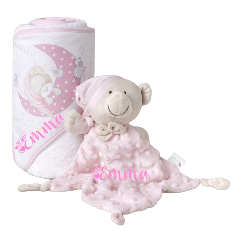 Toalla Capa de baño Bebe Personalizada con nombre bordado - Color  Blanco-rosa- Danielstore