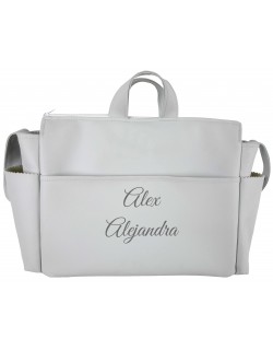 Bolso Talega Silla de Paseo Personalizado con dos nombres bordado de Polipiel Valentina  color gris