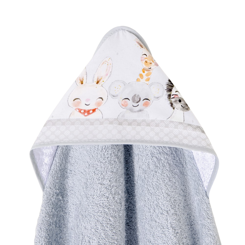 Capa de baño para bebé de algodón blanco y gris KOALA