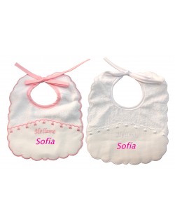 DANIELSTORE Baberos Personalizados Para Bebé Recién Nacido con el Nombre Bordado Rosa y Blanco