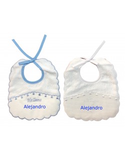 DANIELSTORE Baberos Personalizados Para Bebé Recién Nacido con el Nombre Bordado Azul y Blanco