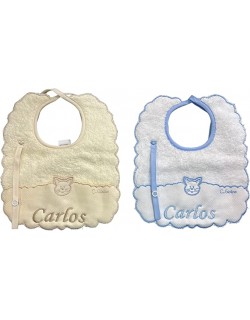 DANIELSTORE Baberos Personalizados Para Bebé Recién Nacido con el Nombre Bordado Azul y Beige