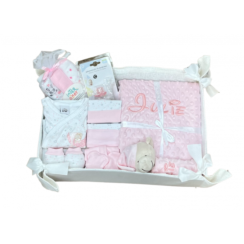 Canastilla Bebé Personalizada Cesta Regalo Recién Nacido Incluye Manta +  Dou Dou Pack Gasas Set Primera Puesta y Chupete