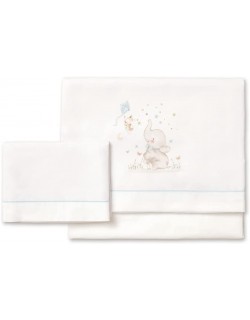 Juego de sábanas Cuna (60x120) 100 % algodón Modelo Paracaidas Blanco/Azul