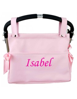 Talega Bag Custom Leather Baby Cart -Danielstore. Bordado nome do bebê - Rosa