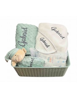 Canastilla Bebé Personalizada Cesta Regalo Incluye Manta + Dou Dou + Pack Gasas + Toalla Baño...