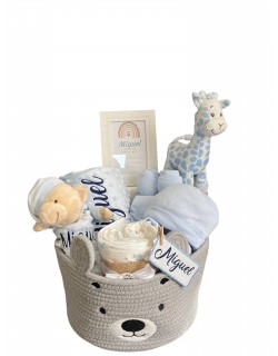 Canastilla Bebé Personalizada con Nombre para Recién Nacido, Manta, Dou Dou, 6 Pañales Talla 2,...
