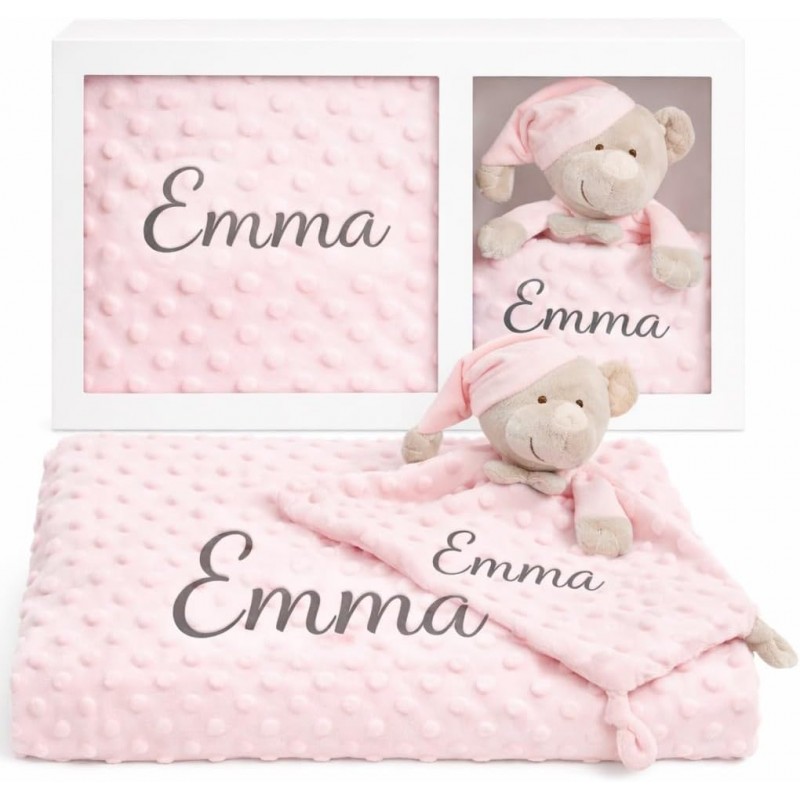 Set de manta personalizada y dou dou bordado para bebé recién nacido