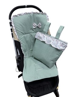 Pack de colchoneta recta y talega a juego para silla de paseo, con medida de 80 x 42 cm.