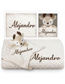 Set Manta Bebé 80x110 + Dou Dou Personalizado con Nombre Bordado | Regalo Recién Nacido Danielstore