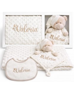 Set Manta Bebé 80x110 + Dou Dou + Babero Personalizado con Nombre Bordado | Regalo Recién Nacido...