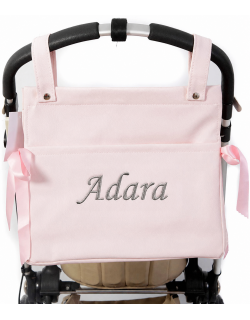 Talega Bag Custom Leather Baby Cart -Danielstore. Bordado nome do bebê - Rosa