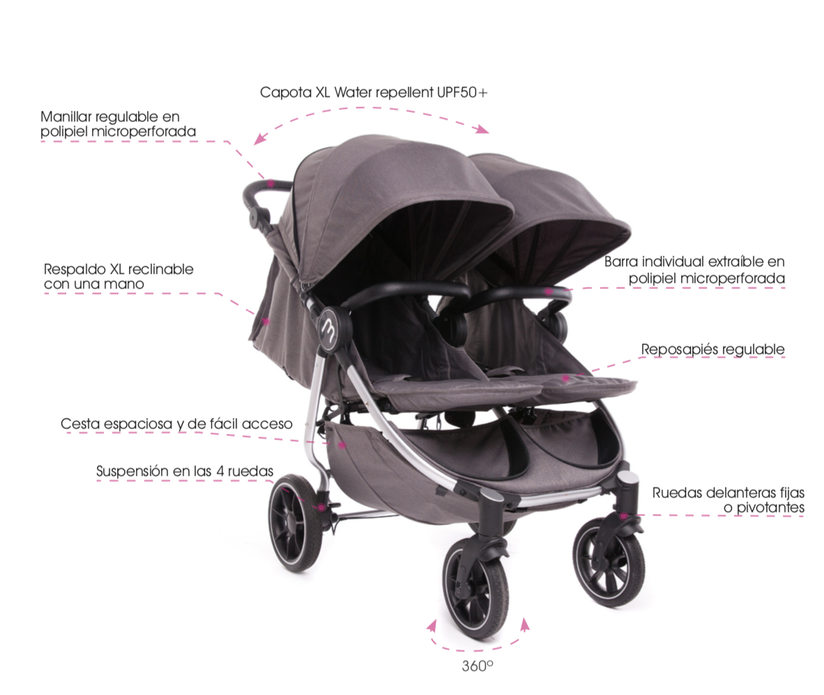 Silla gemelar EASY TWIN 3S Reversible BABY MONSTER Negro-Atlanti : Tienda  bebe online